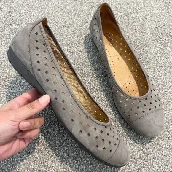 Gabor Ballet Flats Leather Perforated Comfort Classic Round Toe Gray/Tan Sz. 9.5 - Picture 3 of 8
